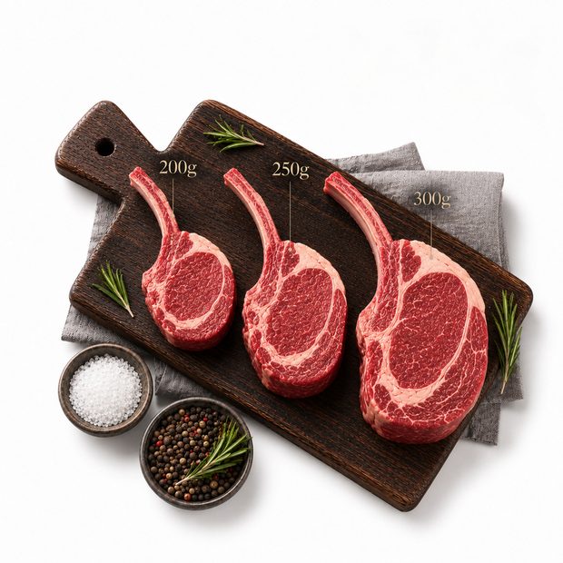 Tomahawk / bone-in ribeye beef cut